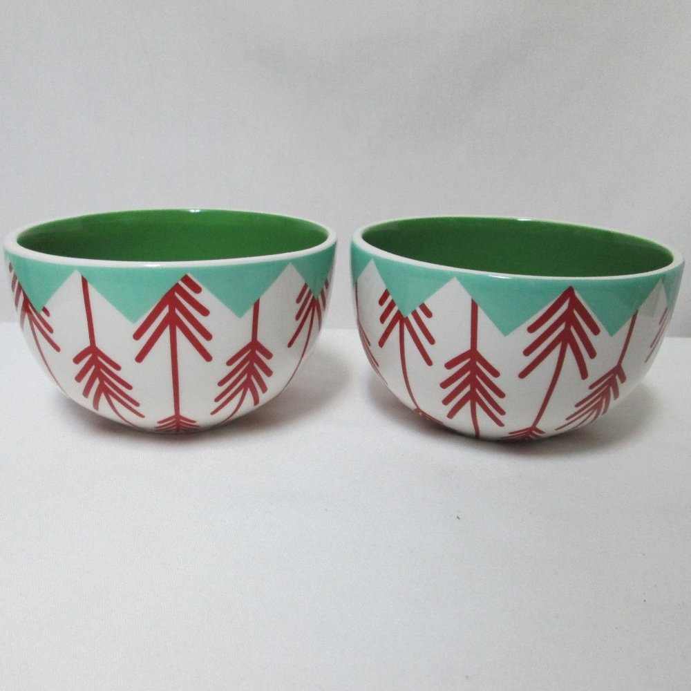 Coton Colors Timber bowl set 2 trees Christmas dolomite 3" x 5" red green white